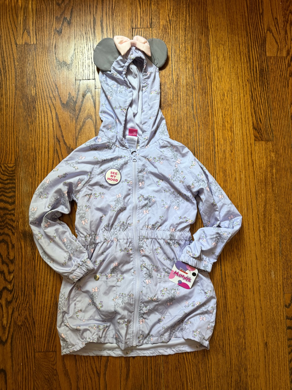 Disney Minnie Mouse Light Lavender Floral Hooded Jacket - Girls